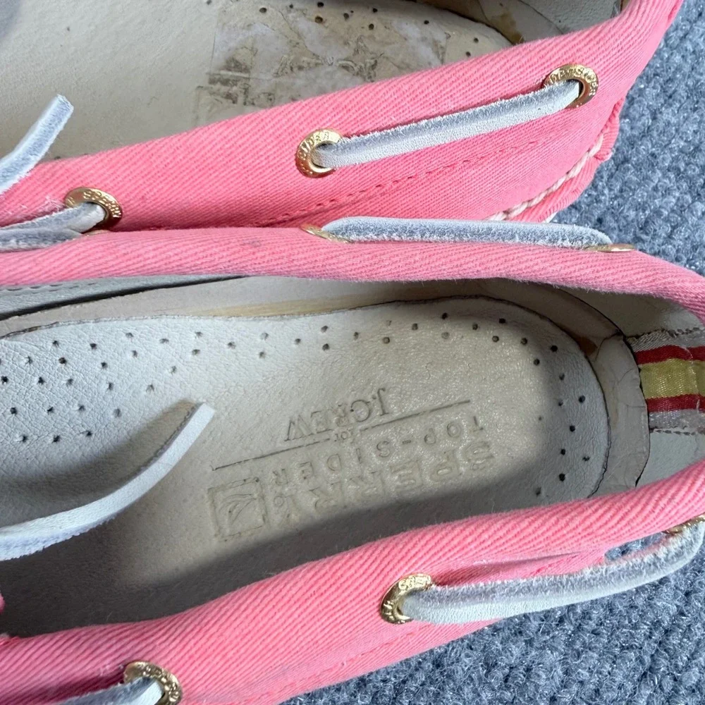 J.Crew Sperry Top-Sider Women 7.5 M Coral Pink Canvas Boat Shoes‎ 9826876